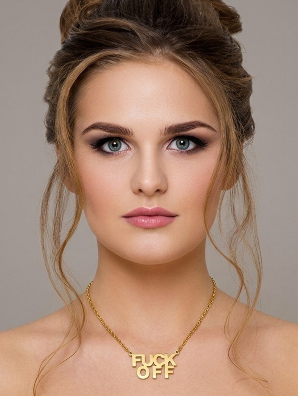 💛🔹️1Pc Explicit Letter Pendant Gold Tone F*ck Off Necklace